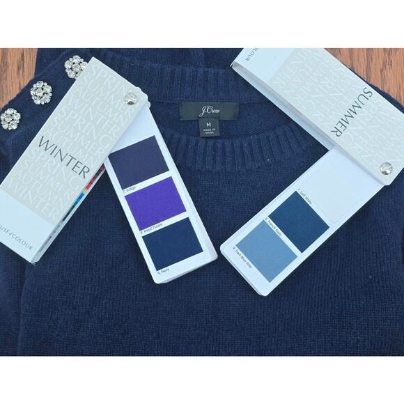 J Crew Navy Lambs Wool Jewel Embelished Sweater - Picture 4 of 5